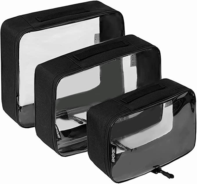 Clear Packing Cubes for Travel Accessories Luggage Suitcase Black 3Set