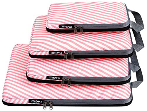 Compression Packing Cubes Travel Expandable Packing Organizers（4 Set） -  Pink Stripe