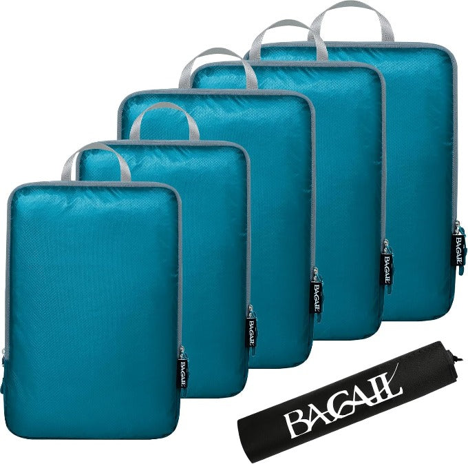 Travel Cubes Packing Bags Set Waterproof Luggage Compression Pouches Zipper Travel Accessories Navy, Size: Large, Blue