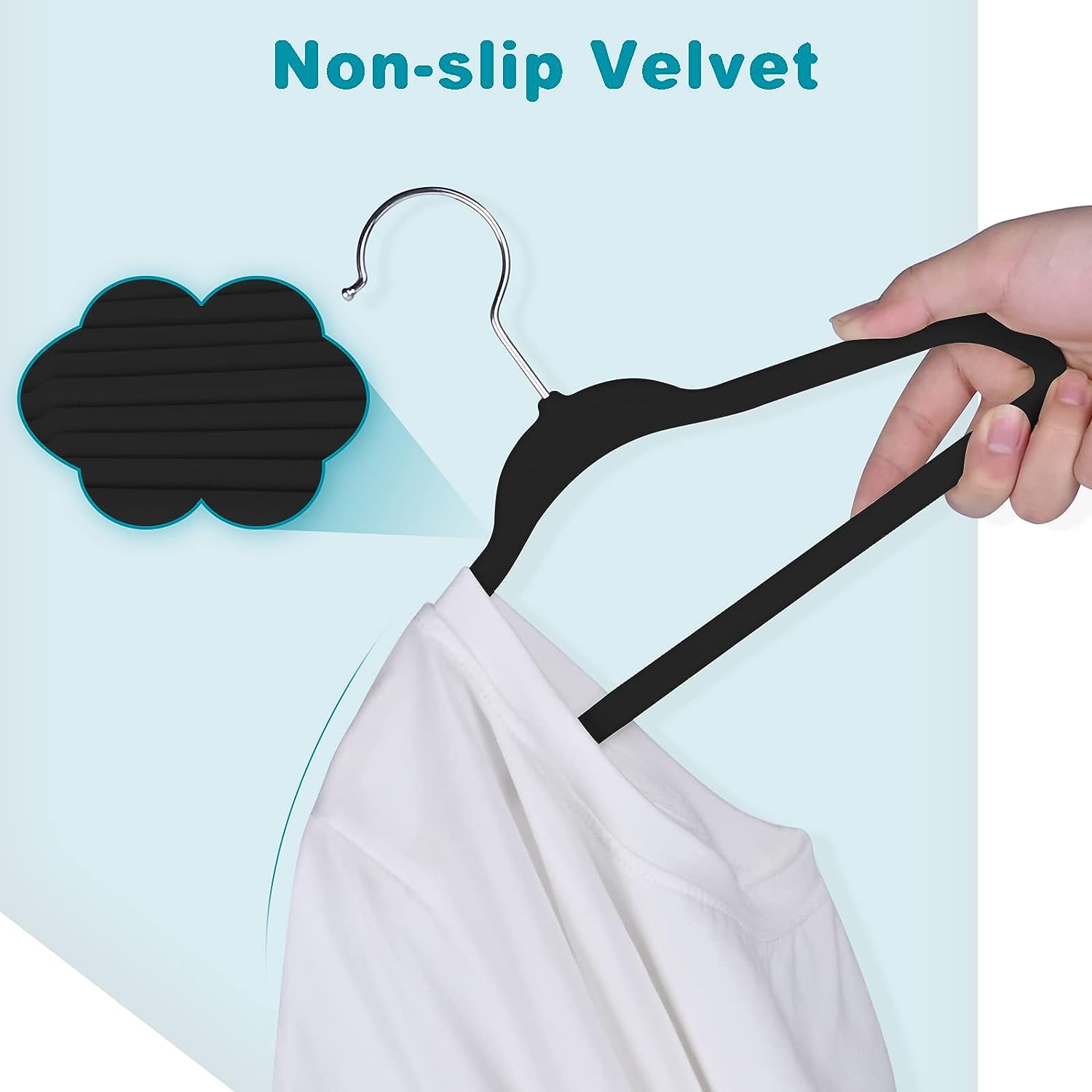 BAGAIL Velvet Hangers,Non Slip Notched Coat/Suit Hangers,Heavy Duty Space  Saving Clothes Hangers with 360 Degree Swivel Hook (Teal, 50 Pack)