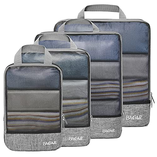 Compression Packing Cubes for Suitcase,CLUCI 4 Set Travel Essentials Organizer Bags for Luggage Travel Accessories, Grey