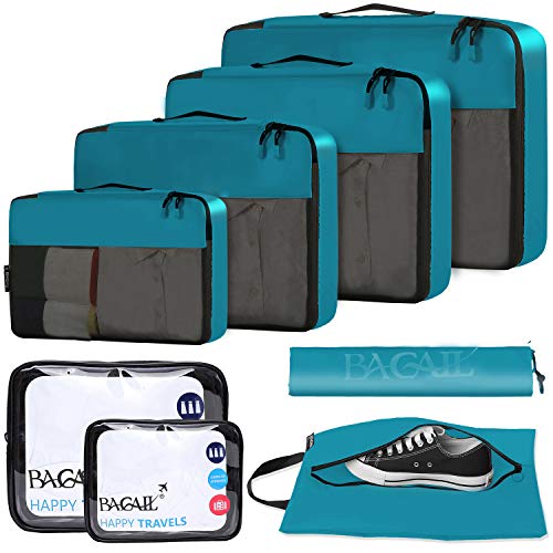 BAGAIL Clear Packing Cubes Packing Organizer for Travel Accessories Luggage Suitcase, Teal 4Set