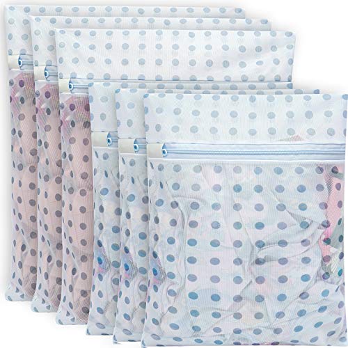 BAGAIL Set of 6 Mesh Laundry Bags with Zip Lock-3 Large & 3 Medium for Laundry,Blouse, Hosiery, Stocking, Underwear, Bra and Lingerie, Travel